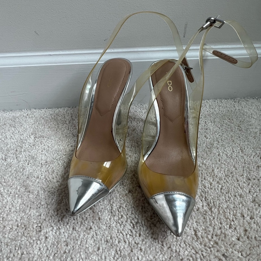 Women's Silver and Tan Heels
